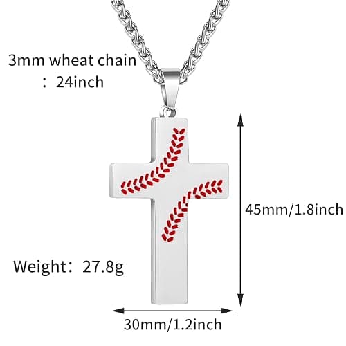 Zocomi Stocking Stuffers Christmas Gift - Baseball Cross Necklace for Boys Men, Stainless Steel Cross Pendant Chain 24 Inches, Inspirational Bible Verse Religious Gift thumbnail 5