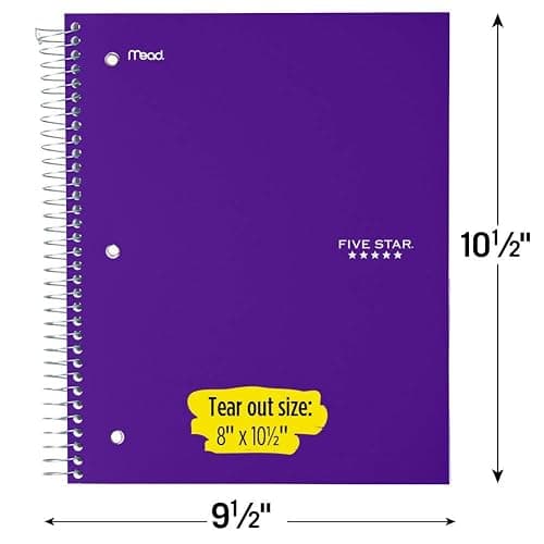 Five Star Spiral Notebook + Study App, 5 Subject, Wide Ruled 8" x 10.5" Paper, 200 Sheets, Fights Ink Bleed, Water Resistant Cover, Amethyst Purple (38739) thumbnail 2