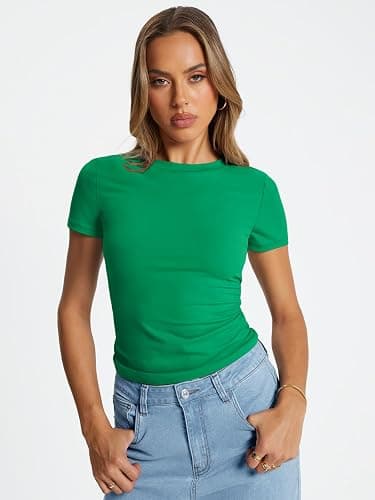 Trendy Queen Womens Basic T Shirts Summer Tops 2025 Crop Short Sleeve Slim Fit Tee Cute Gym Workout Clothes thumbnail 2