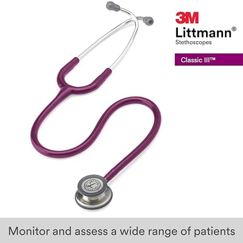 3M Littmann Classic III Monitoring Stethoscope, 5831, More Than 2X as Loud*, Weighs Less**, Stainless Steel Chestpiece, 69 cm (27") Plum Tube - Stainless Steel Chestpiece, Plum Tube thumbnail 2