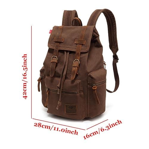 YUHAN Canvas Backpack Unisex Vintage Casual Rucksack Laptop Daypacks MacBook Bag Schoolbag Student Bookbag Satchel Hiking Camping Bag Coffee thumbnail 2