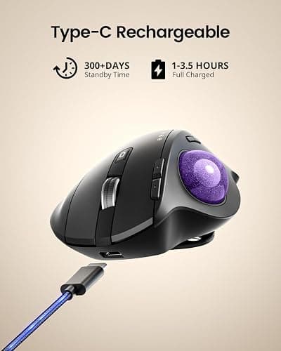 ProtoArc Wireless Trackball Mouse, EM01 NL Ergonomic Bluetooth Rollerball Thumb Rechargeable Computer Laptop Mouse, Adjustable Angle & 3 Device Connection for PC, Mac, Windows-Purple Ball thumbnail 7