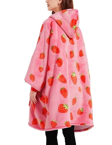 KFUBUO Wearable Blanket Hoodie for Adults Sherpa All Patterns Oversized Sweatshirt Blanket with Pockets Cute Birthday Gifts for Sister Strawberry thumbnail 4