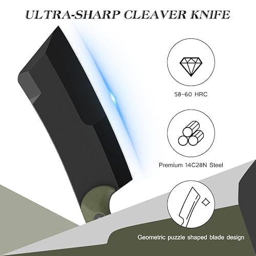 5.5 Inch Butcher Knife, 2-in-1 Chef & Meat Cleaver Knife with Sheath, Multipurpose Full Tang G10 Handle Kitchen Knives for Bone Chopping, 14C28N High Carbon Stainless Steel for Home and Outdoor thumbnail 3