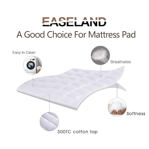 EASELAND King Size Mattress Pad Pillow Top Mattress Cover Quilted Fitted Mattress Protector Cotton 8-21" Deep Pocket Cooling Topper (78x80 Inches, White) - King - White thumbnail 2