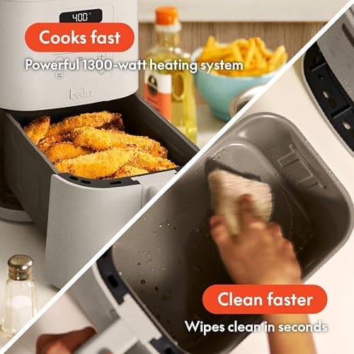 bella 4Qt Slim Air Fryer, Fits-anywhere Kitchenware, EverGood Ceramic Nonstick Coating, Adjustable Temperature, 6 Preset Cooking Options, 60 Min Auto Shutoff w Audible Tone, 3.3lb Capacity, Oatmilk - Oatmilk thumbnail 4