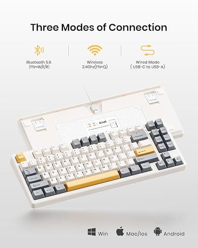 Kisnt Wireless Mechanical Keyboard,Gasket Mounted with Creamy Sound,Bluetooth/2.4GHz/USB-C,Custom Hot Swappable,RGB Backlit,75% Compact Layout for Gaming/Typing/Win/Mac/PC (Retro Beige,Linear Switch) thumbnail 3