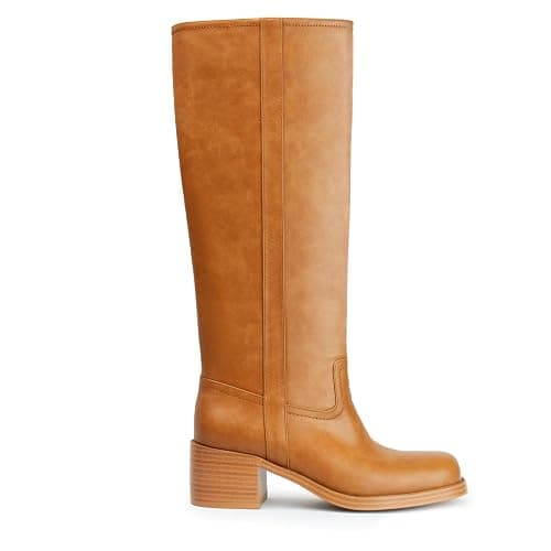 Women's Banana Knee High Boots Square Toe Chunky Block Heel Comfortable Low Heel Pull on Wide Calf Riding Long Boots for Women - Image 1