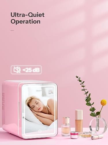 Skincare Fridge, 6L Makeup Mini Fridge With Dimmable LED Light Mirror for Bedroom, Car, Office & Dorm, Cooler & Warmer, Small Refrigerator for Cosmetics, Skin Care and Food (6L Mirror, Pink) thumbnail 5