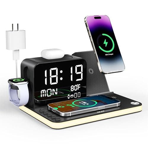 acer 7-in-1 Wireless Charging Station: Charger Stand for Multiple Devices for Apple - iPhone 16 15 14 13 12 Pro Max Apple Watch Airpods, Wireless Charger iPhone Charging Station with Bluetooth TimeSyn - Image 1