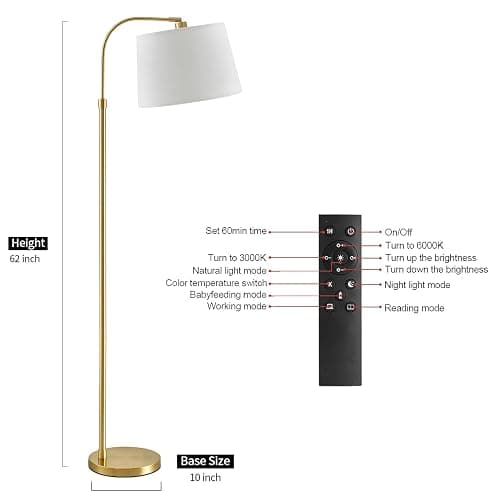 Oneach 62" Arc Floor Lamp for Living Rooms, Gold Tall Standing Lamps with Remote and Stepless Dimmable Bulb, Modern Reading Light for Bedrooms Corner Nursery Kid Office (Bulb Included) thumbnail 5