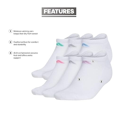 adidas Women's Athletic Cushioned 6-Pack No Show, Socks - No Show Socks for Secure Fit, Cushioned Comfort, Low Profile thumbnail 2