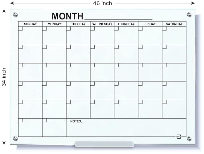 Magnetic Glass Whiteboard Monthly Planner 34”x46” Dry Erase Wall Calendar Large Glass Whiteboard Calendar for Home & Office thumbnail 3