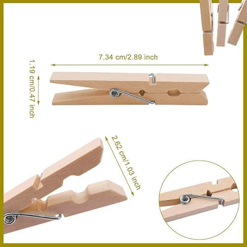 Wooden Clothes Pins, 100 Pack, 2.9 Inch, Large Natural Birchwood, Rust and Moisture Resistant, Heavy Duty Clothespins, Clothes Pins for Craft, Clips for Pictures thumbnail 3