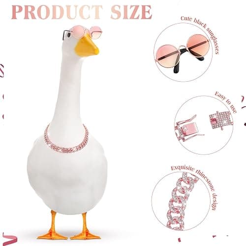 Shyyween Chain Collar and Sunglasses Porch Goose Outfits for Plastic Goose 23"/ 17'' Lawn Geese Statue Sunglasses Collar for Garden Geese Retro Pet Cosplay Party Yard(Pink,Rhinestone) thumbnail 3