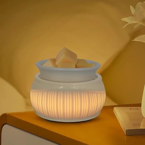 Ceramic Wax Melt Warmer for Scented Wax Warmer with 7 Colors LED Ambiance Light 3-in-1 Electric Fragrance Candle Burner for Home Office Deco Birthday Gifts for Women Girl Mom Daughter(White-02) thumbnail 3