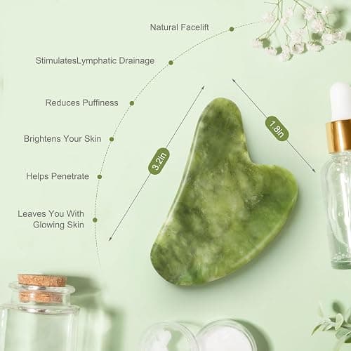 airogym Jade Stone Gua Sha Massage Tool Set Body GuaSha Tool with Handle Muscle Scraping Massage Tools Facial Anti Cellulite Spa Acupuncture Tools for Back Neck Face Leg Massage, Lymphatic Drainage thumbnail 2