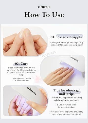 ohora Care LED Lamp for Semi Cured Gel Nail Strips - 6W Max, 2 Timers (45s / 60s), Portable Lamp for Curing Gel Nail Art, For Gel Stickers and Strips Only thumbnail 4