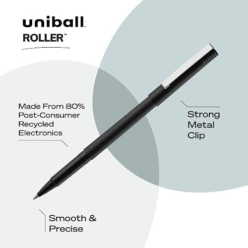 uniball Roller Rollerball Pens, Micro Point (0.5mm), Black, 12 Pack thumbnail 4