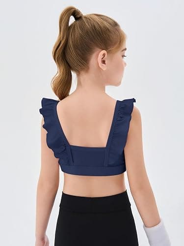 Haloumoning Girls Training Bra Kids Cute Ruffle Sports Bra Workout Yoga Bra Comfort Dance Crop Top thumbnail 3