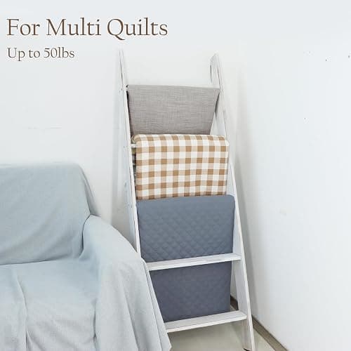Honest Blanket Ladders for The Living Room, 5-Tier Blanket Holder, Wall-Leaning Blanket Rack, Ladder Shelves, Wooden Quilt Ladder, Farmhouse Decor, White thumbnail 5