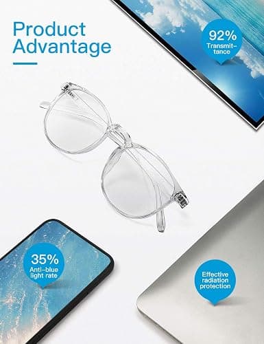 CNLO Blue light blocking Glasses,Computer Gaming Glasses,TV Glasses，For UV Protection, Anti Eyestrain,Lightweight Frame Eyewear,Transparent Men/Women (Crystal) thumbnail 5