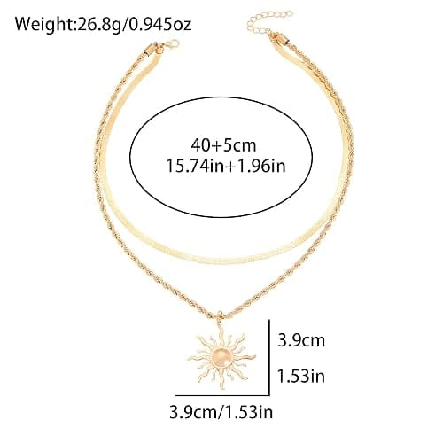 Yepelesi Sun Necklace for Women 14K Gold Silver Plated Layered Charm Necklace Double Chain Charm Pendant Necklaces Trendy Daily Wear Statement Jewelry Gift thumbnail 7