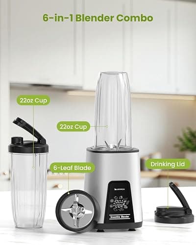 LAMPICK Blenders for Smoothie, 900W Personal Blender for Shakes and Smoothies with 2 * 22oz BPA Free Portable Cups, Small Juicer for Protein Shake, Baby Food, Frozen Drink thumbnail 9