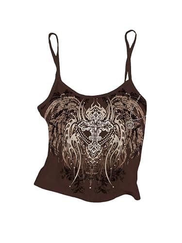 SOLY HUX Women's Y2k Gothic Graphic Cami Crop Tops Spaghetti Strap Summer Camisole - Image 1