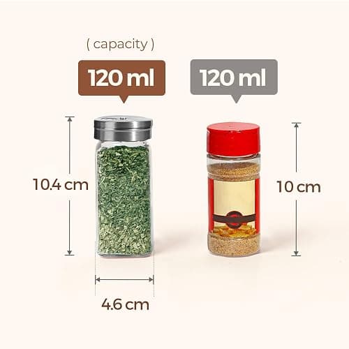 ComSaf Spice Jars with Lids & Labels 24 Pack, 120ml Square Small Glass Spice Containers with Adjustable Stainless Steel Shaker Tops & Funnel, Herb Jars Seasoning Jars for Rack, Drawer, Organiser thumbnail 3