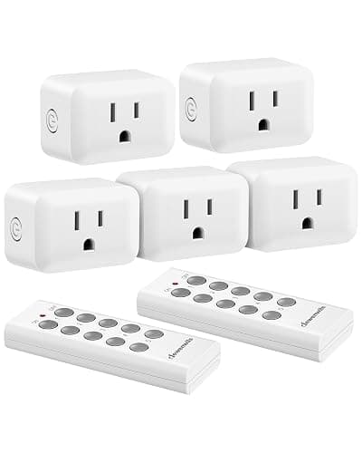 DEWENWILS Wireless Control Outlet 100FT Range, 125V/15A/1875W Light Switch | 2 Remote and 5 Outlets, Programmable and Expandable Electrical Switch for Christmas Decor, Lights, Fans - Image 1