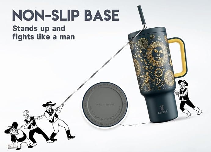 Meoky 40 oz Tumbler with Handle and Straw, Tumbler with Lid and Straw, Insulated Stainless Steel Travel Mug, 100% Leak-proof, Keeps Cold for 34 Hours or Hot for 10 Hours (Tarot) thumbnail 6