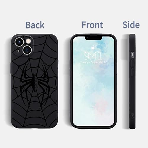 Wihytec Spider Black Phone Case for iPhone 14 PRO MAX Black Spider Web Case Cover Liquid Silicone Soft Gel Rubber Durable Matt Phone Cover with Microfiber Lining Protective Cover thumbnail 2