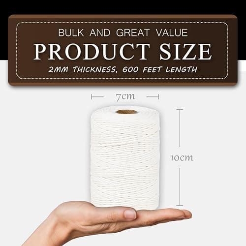 SMART&CASUAL 600 Feet 2mm Cotton Butcher Twine String Soft Food Safe for Cooking Craft Baker Kitchen Meat Turkey Sausage Roasting Gift Wrapping Gardening Crocheting Knitting thumbnail 2