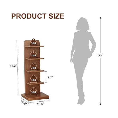 WoodsWhisper Narrow Bookshelf Ladder Bookshelf 5 Shelf Bookcase, Mid Century Modern Bookcase with Freestanding Display Shelves,Anti-tip Device and Thickened Base for Small Space,Living Room, Office - Walnut - 5C thumbnail 2
