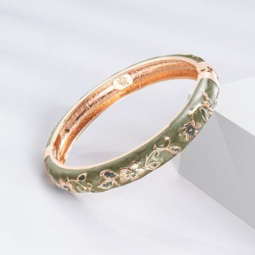 UJOY Cloisonne Bracelet Butterfly Hinge Indian Cuff Bangle Enameled Jewelry Flower Bracelets for Women Gift Box 55A114 thumbnail 6