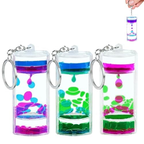 ZHjuju Liquid Motion Timer Keychain - (3-Pack) Sensory Toy for Stress Relief, Calming Fidget Keyrings for Kids & Adults, Autism Sensory Tool, Handbag & Car Decoration,3 Colors - Image 1