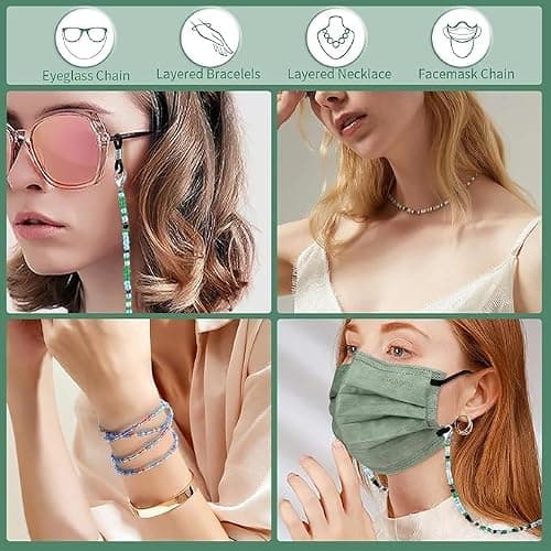 BILIONE 4Pcs Beaded Eyeglass Chains for Women & Girls, Sunglass Holder Strap Around Neck, Acrylic Glasses Hanger Keeper thumbnail 4