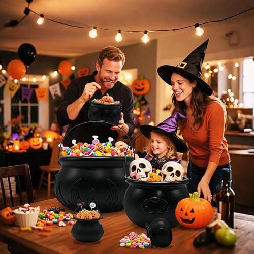 Witch Cauldron Halloween Decoration, 10 in 1 Package Large Black Plastic Candy Bowl Set, Cauldron Kettle Candy Holder Containers for Halloween Party Decor & Trick-or-Treat Bowl thumbnail 6