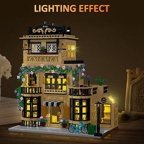 CAMPIR City Cafe Building Block Set with LED Light, 1443 PCS Modular Architecture Three Story City Cafe Building Blocks Toys Cafe Construction Model for Kids, Teens and Adults thumbnail 2