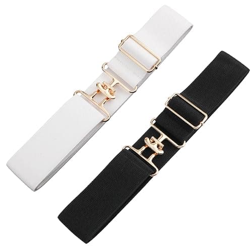 PEUTIER Women's 2pcs 1.5in Elastic Equestrian Belt, Surcingle Buckle Horse Bit Belt for Horseback Riding Sports, Black, Medium - Image 1