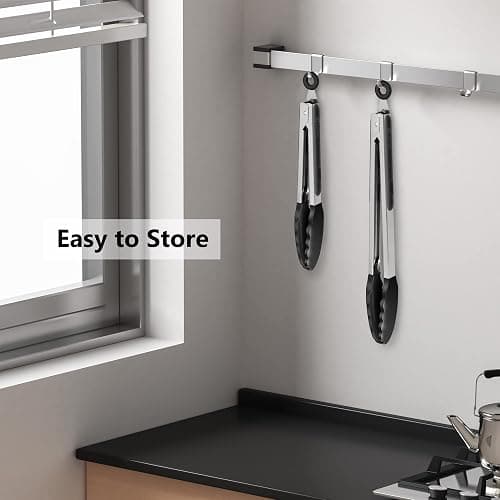 2 Pack Black Kitchen Tongs, Premium Silicone BPA Free Non-Stick Stainless Steel BBQ Cooking Grilling Locking Food Tongs, 9-Inch & 12-Inch thumbnail 8
