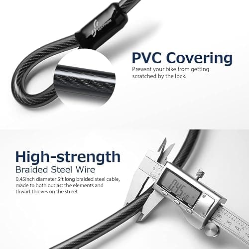 Sportneer Bike Lock: Heavy Duty Anti Theft Bike U Lock with 5ft Security Steel Cable - 17mm Shackle Bicycle U-Locks with 2 Keys & Mounting Bracket for Road Mountain Bike, Size 7.76''x5.02'', 1.64lb thumbnail 8