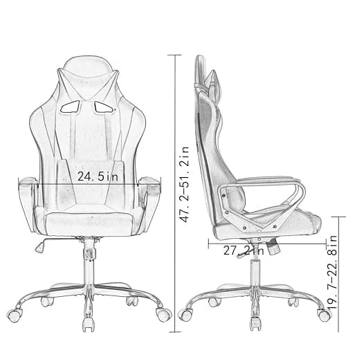 BestOffice High-Back Gaming Chair PC Office Chair Computer Racing Chair PU Desk Task Chair Ergonomic Executive Swivel Rolling Chair with Lumbar Support for Back Pain Women, Men,White thumbnail 2