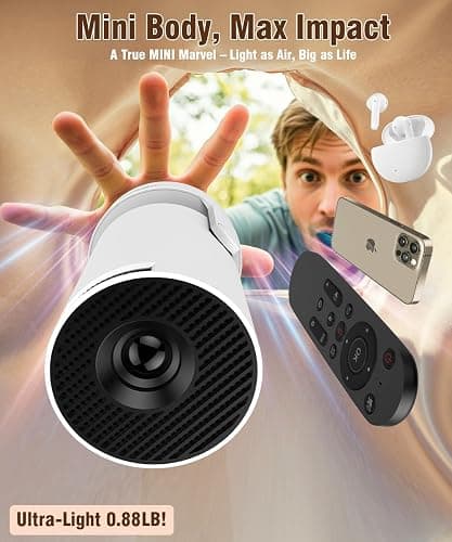 Mini Projector with WiFi 6 and Bluetooth 5.4, Portable Smart Projector 4K Support, 5w Soundbase Speaker, Auto Keystone, 180° Rotatable, Proyector for Home Bedroom Movie HY300Pro+ thumbnail 6
