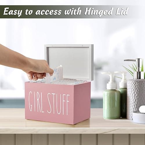 DRASTAR Tampon Holder for Bathroom, Pink Lady Stuff Box for Bathroom Accessories, Pink Bathroom Decor,Feminine Product Organizer, Pad Organize Case with hinged lid, Shark Week Tampon Storage thumbnail 2