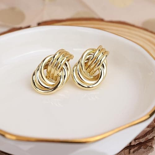 JeanBeau Gold Statement Geometric Knot Stud Earrings for Women Chunky Trendy Lightweight Hollow Long Twisted Link Dangle Drop Earring Fashion Jewelry Gift thumbnail 6