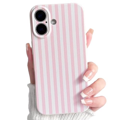 Lovmooful for iPhone 16 Case Cute Color Striped Design-Pink&White | Compatible for iPhone 16,Aesthetics Design,for Girls Women Girly,Soft TPU Case,Shockproof Protective - Image 1