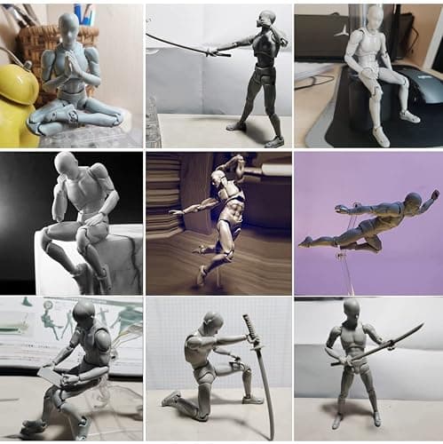 Haniforever Artists Manikin Art Mannequin Figures Supplies Drawing Tools,Small Drawing Figure Model for Sketching,Painting,Action Figure Set(Grey,Male) thumbnail 2