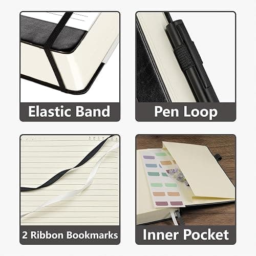 Hoci Poci Lined Journal Notebook, 400 Pages Thick Journal for Writing, A5 Hardcover Leather Notebook with 100Gsm College Ruled Paper for Women Men Work Note taking, 5.8" x 8.4", Black thumbnail 4